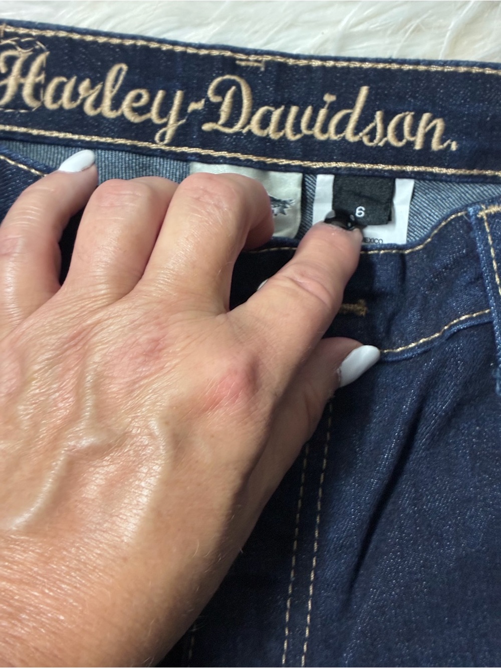 Harley-Davidson Women's Dark Blue Bootcut Jeans with Contrast Stitching - Picture 4 of 8